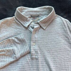 Faherty Movement Long Sleeve Polo Shirt L Light Gray Madek Stripe